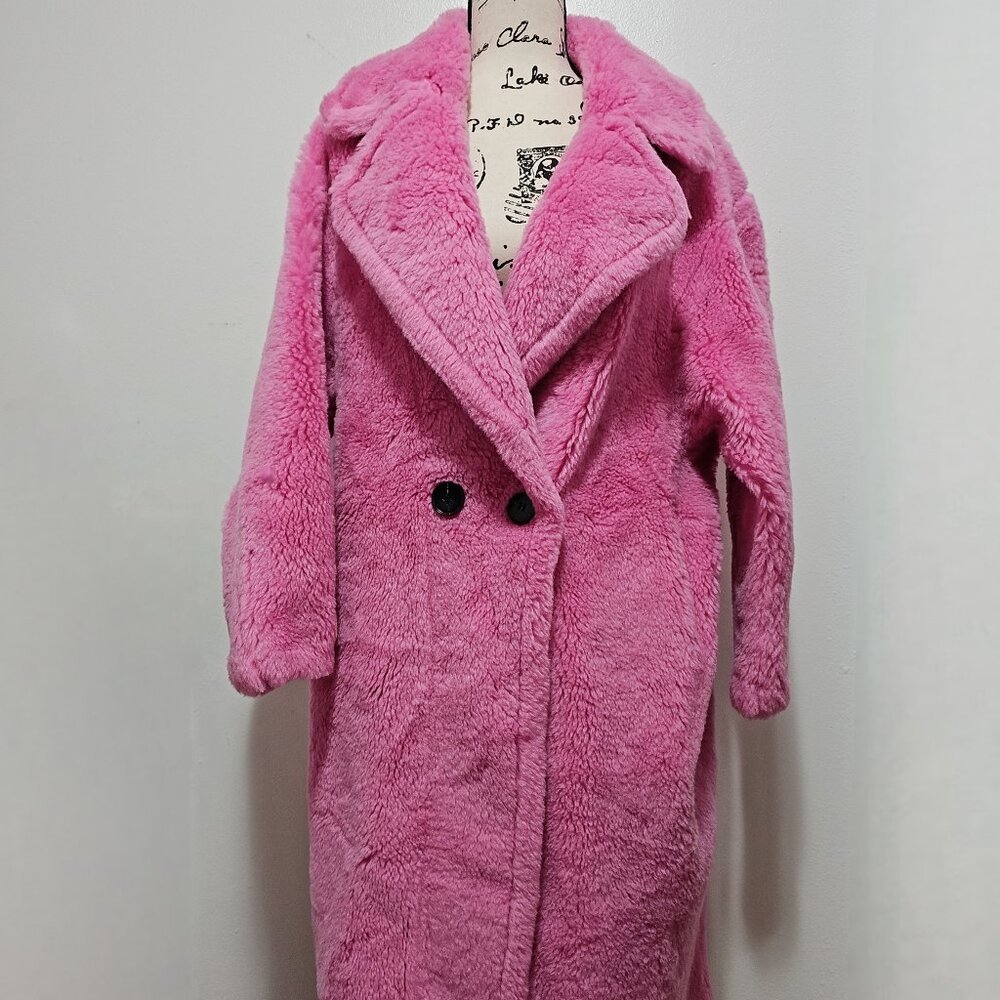 Unbranded Cocoon Wool Teddy Bear Icon Coat Hot Pink Fuchsia Raspberry NoMax Mara